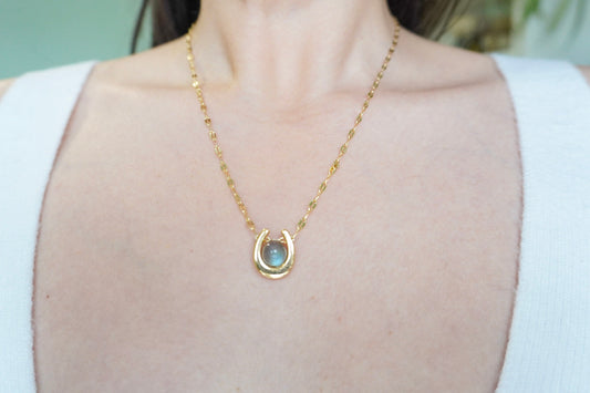 Collier Fer à Cheval | Labradorite Pierre de Lune Sunstone | Bijou Porte-Bonheur