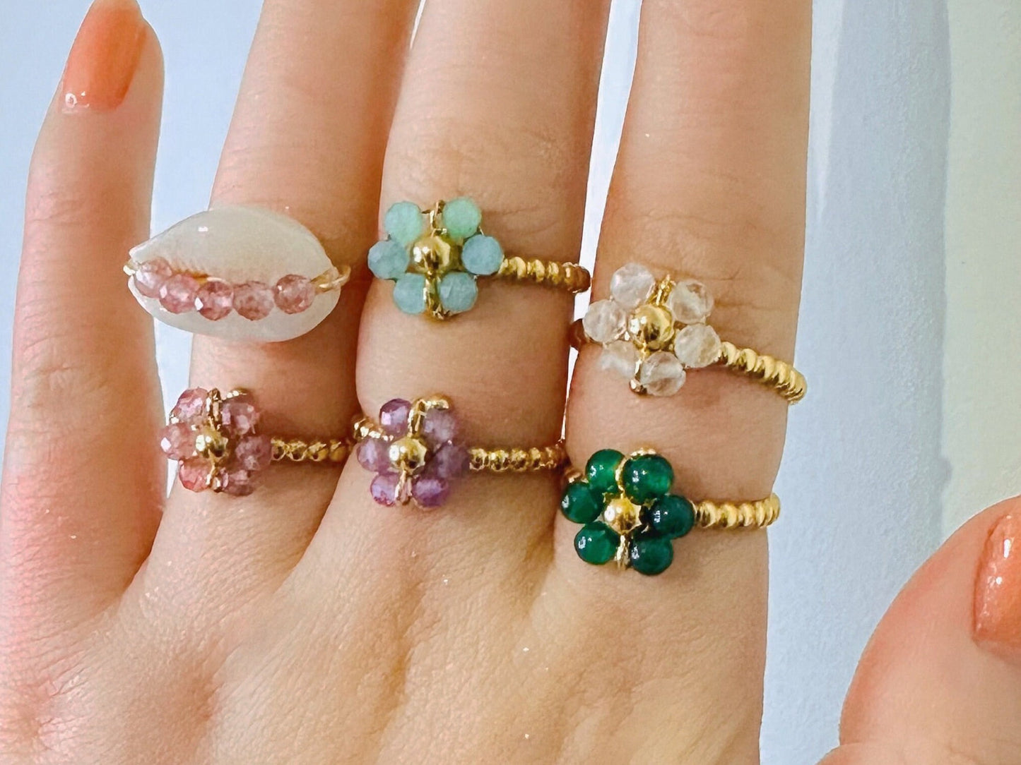 Bague en pierres naturelles plaqué or 14 carats