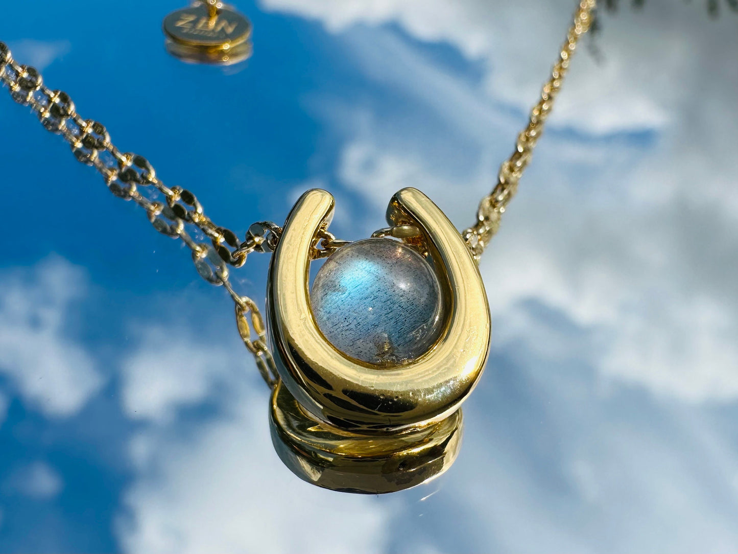 Collier Fer à Cheval | Labradorite Pierre de Lune Sunstone | Bijou Porte-Bonheur