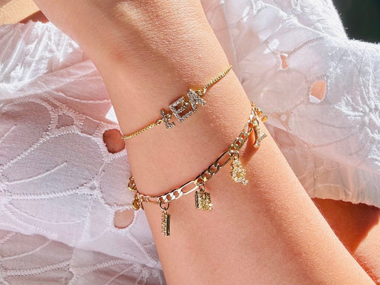 Personalized first name alphabet bracelet, 14K rhinestone zircon letters, for women, handmade birthday gift in France, minimalist jewelry