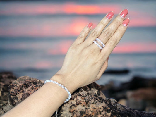 Clear quartz tennis bracelet, 925 silver, crystal rock, friendship jewelry for women, handmade birthday gift in France, Christmas gift