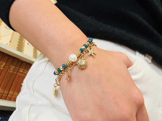 Bohemian heishi pearl bracelet in apatite aventurine sunstone