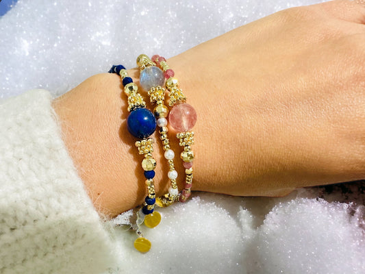 Pink lapis lazuli tourmaline bangle bracelet, Bohemian chic, semi-precious stones, for women, birthday gift, handmade in France
