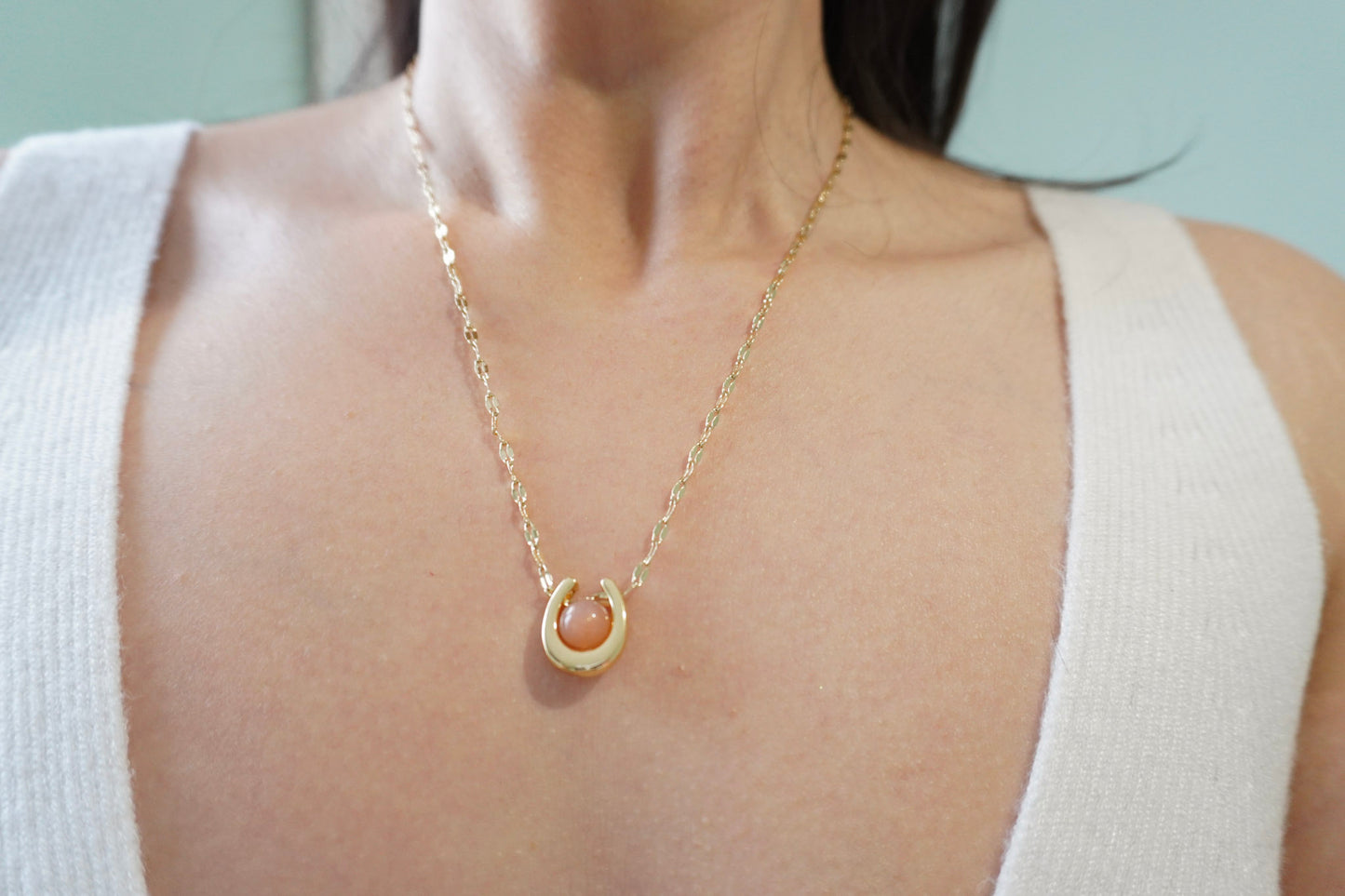 Collier Fer à Cheval | Labradorite Pierre de Lune Sunstone | Bijou Porte-Bonheur