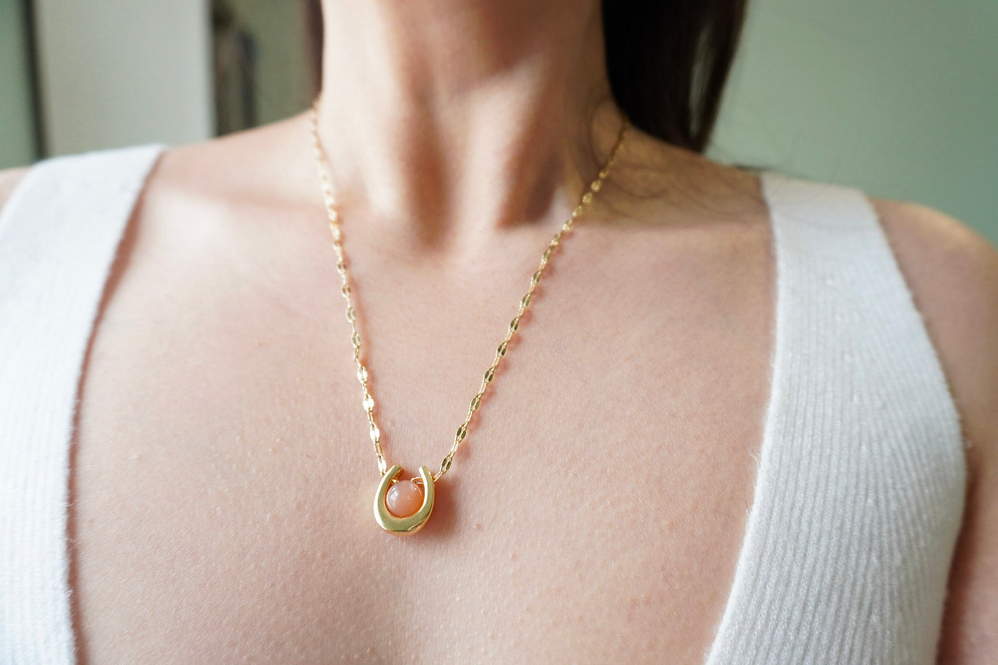 Collier Fer à Cheval | Labradorite Pierre de Lune Sunstone | Bijou Porte-Bonheur