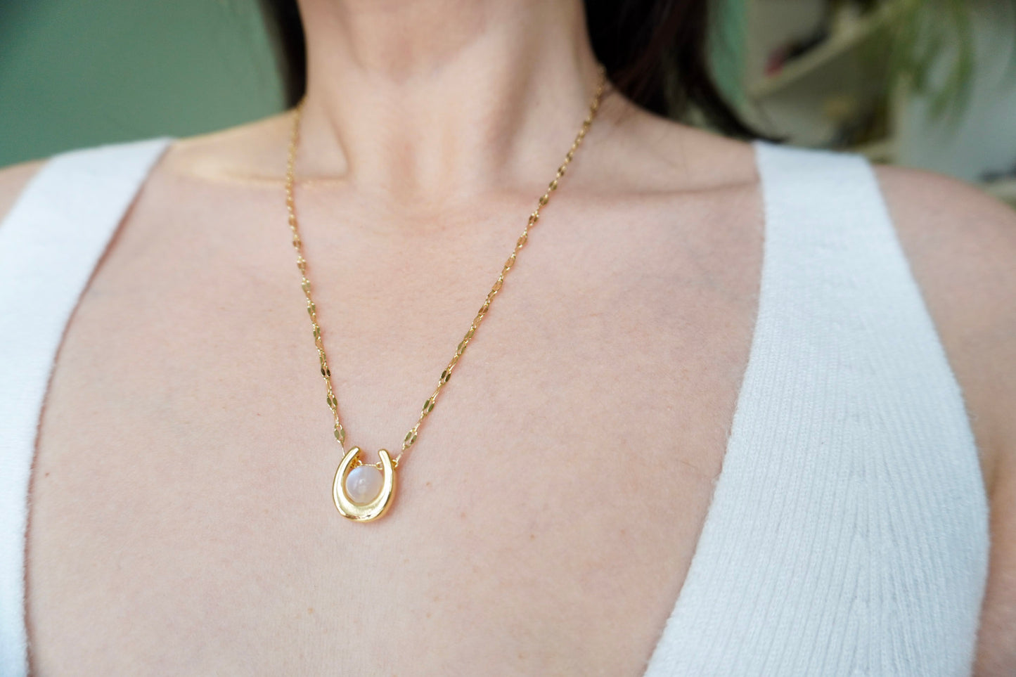 Collier Fer à Cheval | Labradorite Pierre de Lune Sunstone | Bijou Porte-Bonheur
