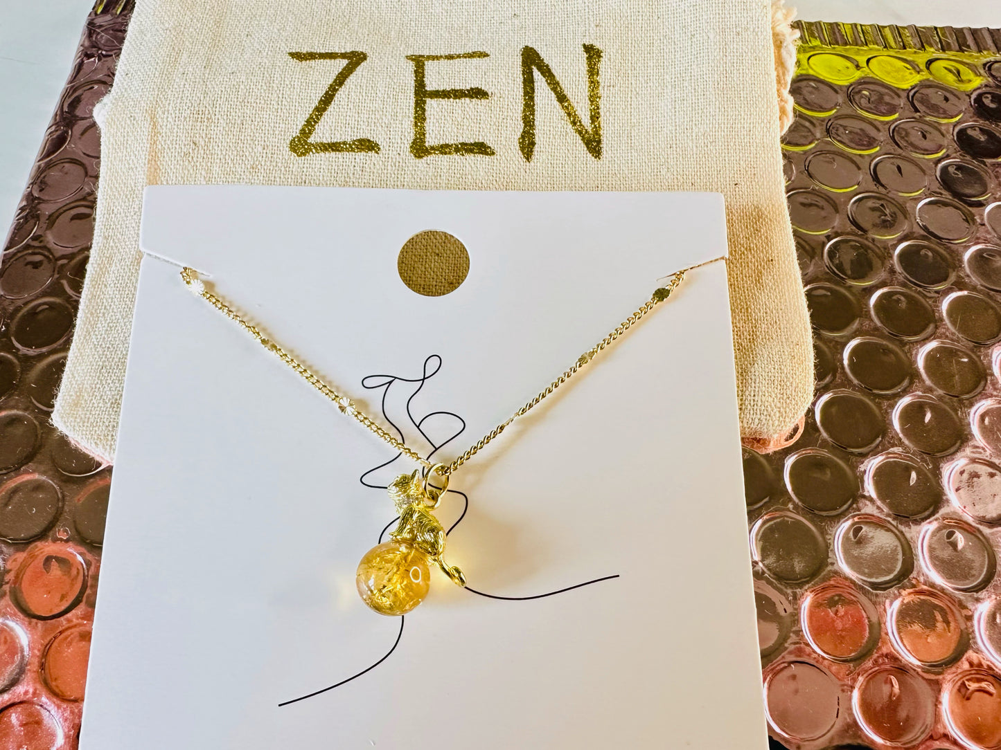 Collier citrine avec chat, bijoux en pierres précieuses jaunes, cadeau pour elle, tour de cou d’été, anniversaire mariage, Wicca witch style