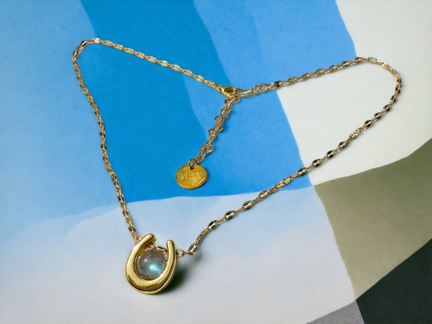 Collier Fer à Cheval | Labradorite Pierre de Lune Sunstone | Bijou Porte-Bonheur