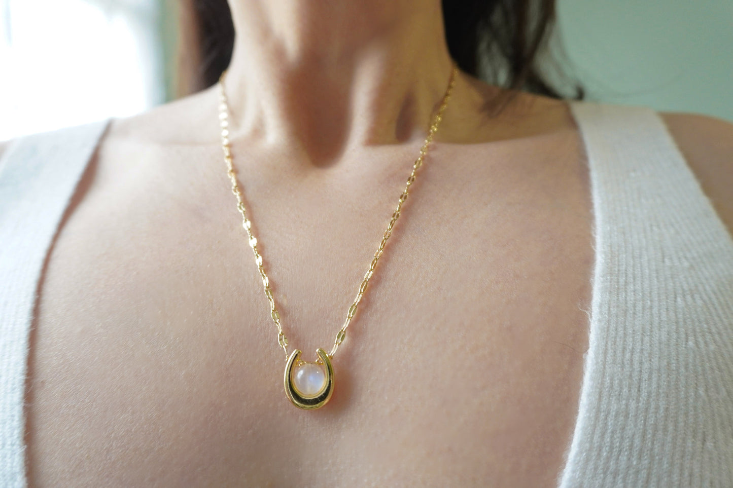 Collier Fer à Cheval | Labradorite Pierre de Lune Sunstone | Bijou Porte-Bonheur