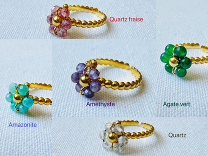 Daisy Flowers Ring with natural stone beads