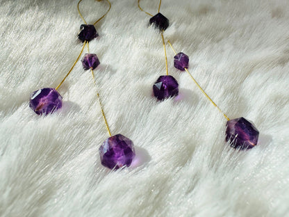 Boucles d’oreilles pendantif améthyste/quartz rutile