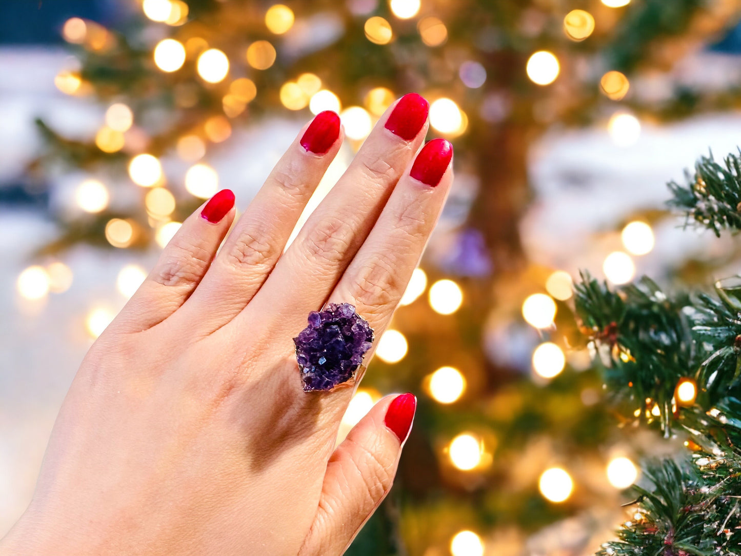 Bague cocktail avec geode Améthyste naturelle