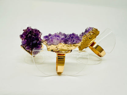 Bague cocktail avec geode Améthyste naturelle