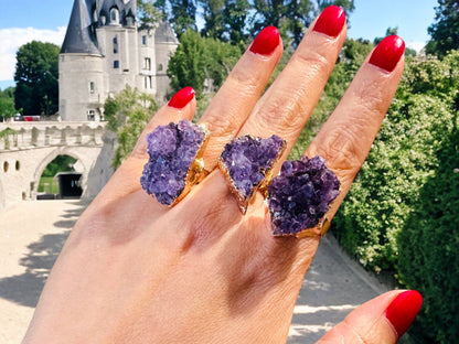 Bague cocktail avec geode Améthyste naturelle