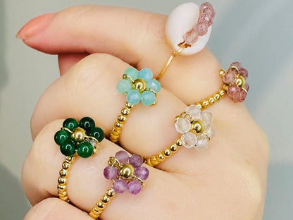 Daisy Flowers Ring with natural stone beads