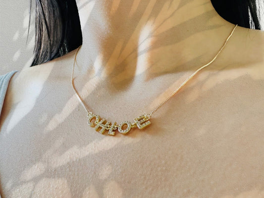 Customizable alphabet first name necklace, gold-plated zircon rhinestone letters, handmade jewelry, personalized birthday gift, best friend