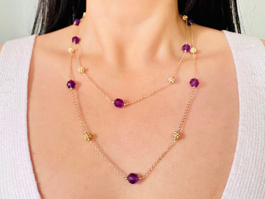 4-in-1 Amethyst necklace, necklace, bracelet, glasses chain, 14 carat gold, real stone, Birthday gift for her, Christmas gift