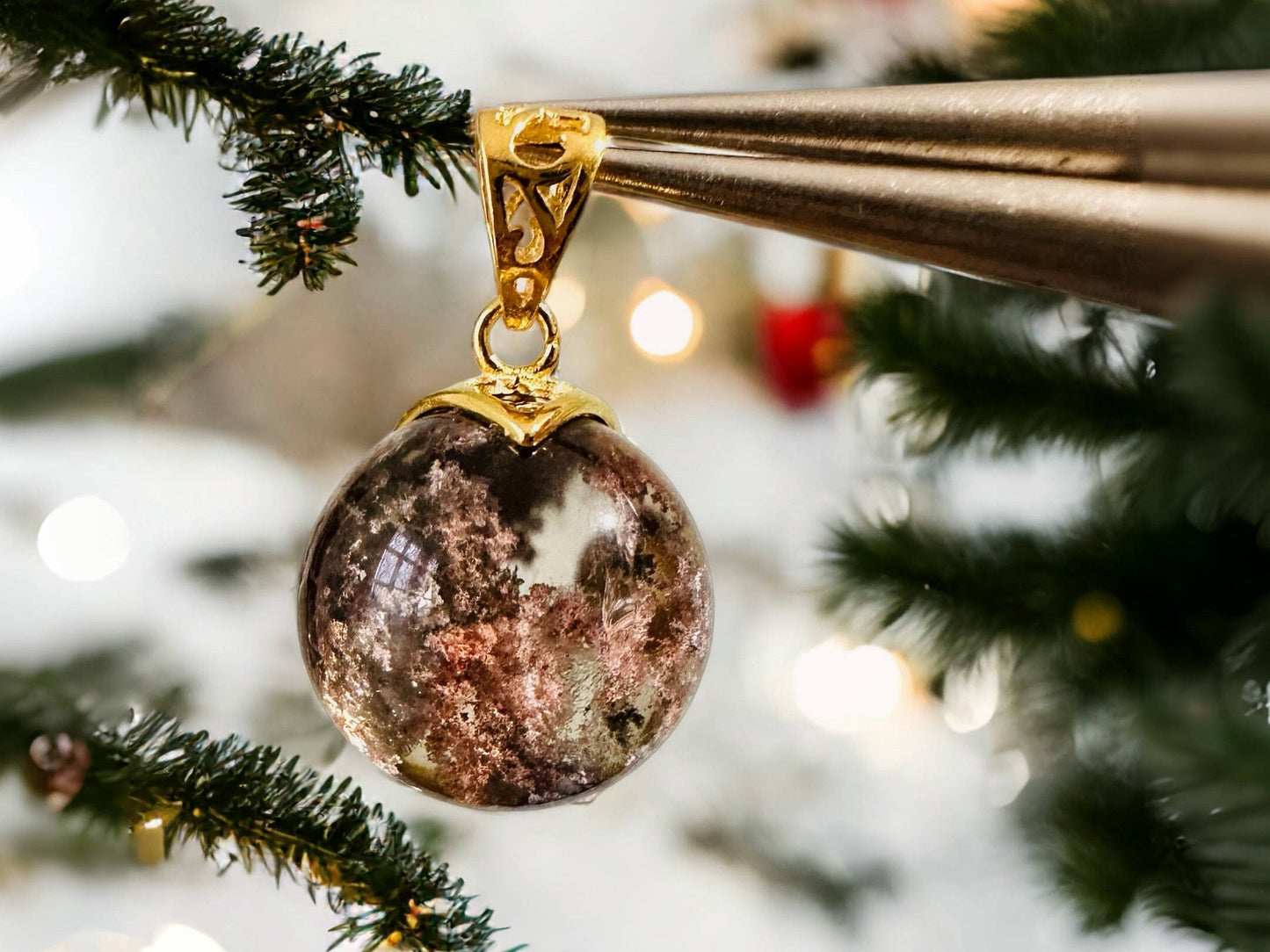 Collier quartz jardin avec INCLUSION Lodolite, bijoux unisexes homme femme, wicca witch, cadeau anniversaire fait main en France, noel